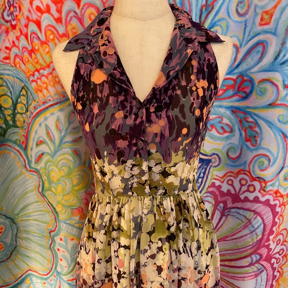 W118 Walter Baker Floral V Neck Collar Flowy Dress